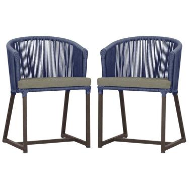 Imagem de 2 Cadeiras De Jantar Noronha Marrom Corda Náutica E8 Trama Azul