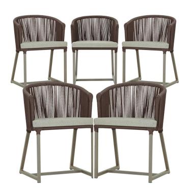 Imagem de 5 Cadeiras De Jantar Noronha Fendi Corda Náutica E3 Trama Marrom