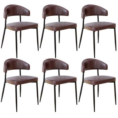 Imagem de Kit 06 Cadeiras Estofada Para Sala De Jantar Serena Preto C01 Courino Café - Lyam Decor