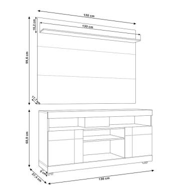 Imagem de Rack Para Sala Com Painel Para Tv 55 Pol Raya C04 Nogueira Real Off White - Lyam Decor