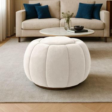 Imagem de Puff Redondo Orgânico Para Sala Cloud Bouclê E03 - D'rossi Cor Bege