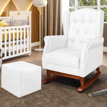 Imagem de Poltrona De Amamentação Balanço Madeira E Puff Elyra Sintético Branco P02 - D'rossi