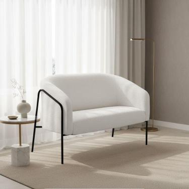 Imagem de Sofá 2 Lugares Namoradeira Stella Base Industrial Alta Preta Bouclê D03 - D'rossi Cor Cinza