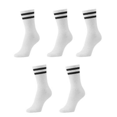 Imagem de Kit 5 Meias Listradas Cano Médio Algodão Academia Cross Skate Caminhad