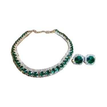 Imagem de Conjunto De Colar E Brincos De Cristal Verde Champanhe Azul Preto Para