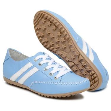 Imagem de sapatênis feminino Comfort Bella Dama em Couro azul branco, Azul, 42