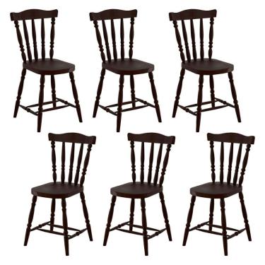 Imagem de Kit 06 Cadeiras Madeira Macica Pés Torneados 250EA Castanho Acetinado Marjori