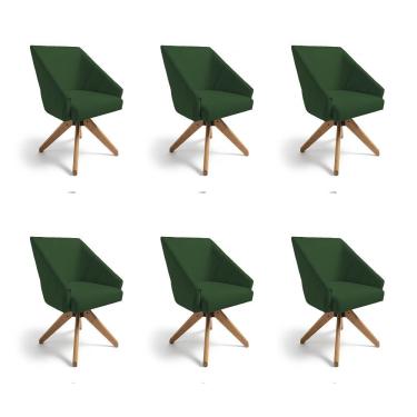 Imagem de Kit 6 Poltronas Giratórias Alana Suede Base De Madeira - Pallazio Cor Verde