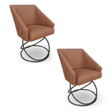 Imagem de Kit 2 Poltronas Luxo Alana Bouclê Terracota Base Luxo Preto - Pallazio