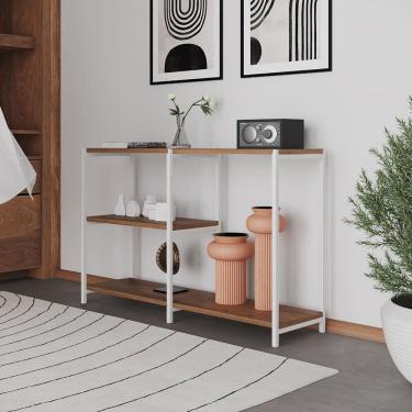 Imagem de Aparador Console Industrial Artesania 120cm para Sala Home Hall Entrada e Decoração - Branco/imbuia
