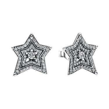 Imagem de Brincos De Argola Femininos Em Prata Esterlina 925 Com Estrela, Lua E 