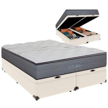 Imagem de Cama Baú Queen e Colchão Ares Molas Ensacadas Colchobel Palha