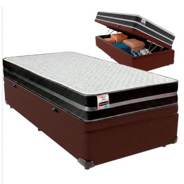 Imagem de Cama Box Baú Solteiro e Colchão Bogota Molas Ultralastic Inducol Marro