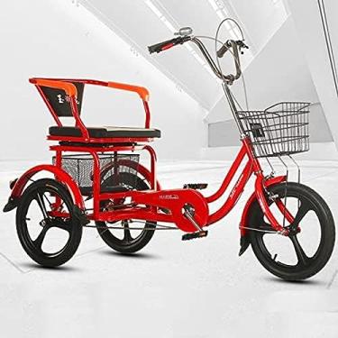 Imagem de Triciclo adulto, assento de guiador ajustável de corrente única, assento traseiro de triciclo adulto de 16 polegadas, cesta de compras dupla, scooter de pedal pequeno e leve, A