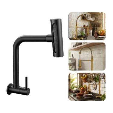 Imagem de Torneira de Cozinha Parede Gourmet Giratória 4 Jatos Rotativa Aço Inox