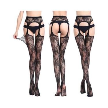 Imagem de Preto sexy fishnet liga cinto meia suspender meia-calça coxa alta verã