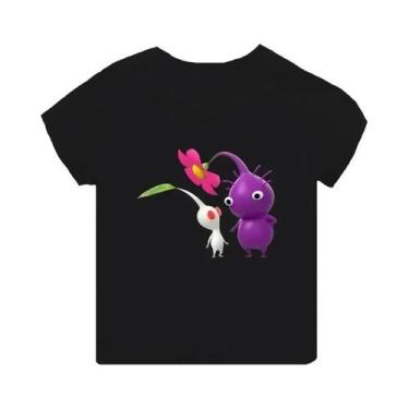 Imagem de Camiseta Infantil Preta De Manga Curta Pikmin 4 Com Estampa De Desenho