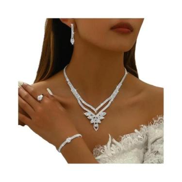 Imagem de Conjunto De Joias Femininas Da Moda: Brincos De Folha Com Corrente, Co