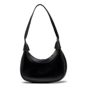Imagem de Bolsa Hobo Meia Lua De Ombro Pequena Estilo Retrô - JS Bolsas, Preto