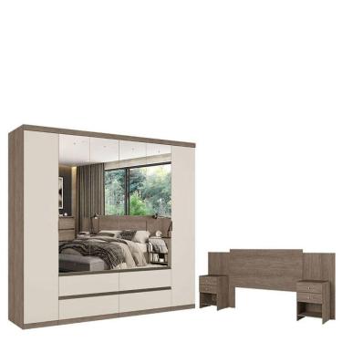 Imagem de Guarda Roupa Casal Nobre 6 Portas Full Glass Rustic Off White E Cabeceira Formosa Rustic- Thb