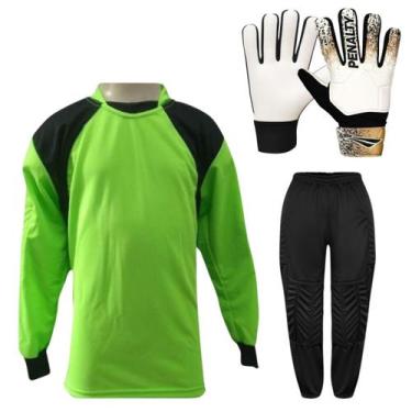Imagem de Kit de Goleiro Infantil Camisa + Calça Acolchoada + Luva Penalty Delta