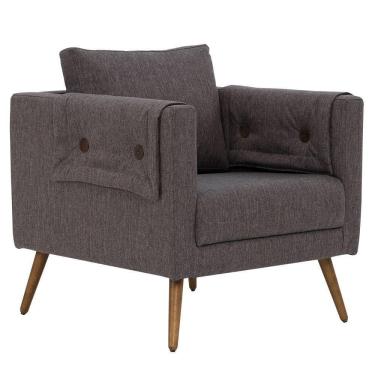 Imagem de Poltrona Para Sala De Estar Brisa Pés Palito Linho Marrom Acinzentado - Nexta Casa