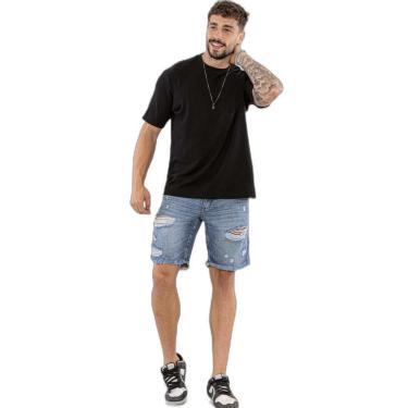 Imagem de BERMUDA JEANS MASCULINA COM RASGOS E BARRA DESFIADA-Masculino