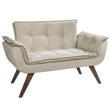 Imagem de Poltrona Namoradeira Orion 2 Lugares Base Palito Tecido Bege - D SALLA