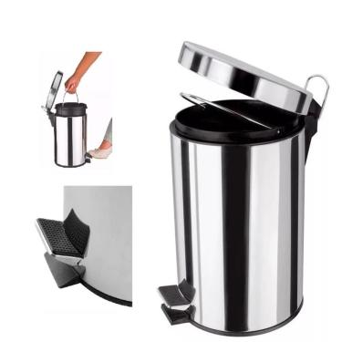 Imagem de Lixeira Inox Redonda 5 Litros Casa Banheiro Pedal Vintage 5l Cesto Removivel Aco Prateado Luxo