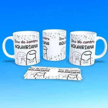 Imagem de Caneca Flork Signos Aquário para Bebidas Quentes e Frias em Porcelana 325ML Branca Outras Marcas