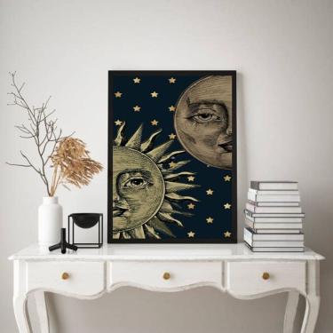Imagem de Quadro Decorativo Mistico Sol e Lua - Metades 45x34cm - com vidro