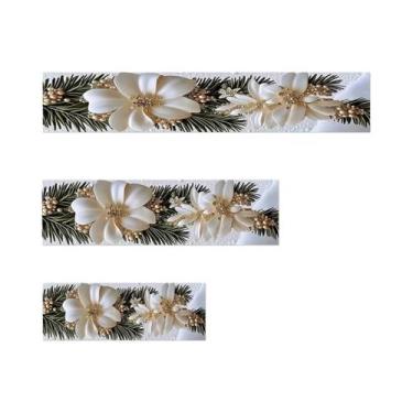 Imagem de Caminho De Mesa Floral Branco De Natal Com Estampa De Guirlanda Festiv