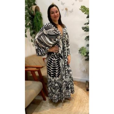 Imagem de Vestido longo manga rendeira off white - FARM, P