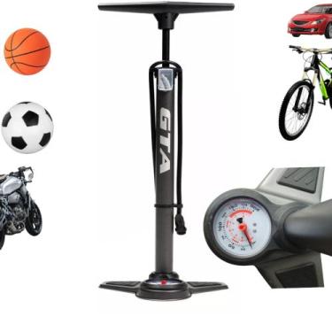 Imagem de Bomba De Ar Manual Com Monometro Pneus Bike Moto 200psi Adaptador Válv