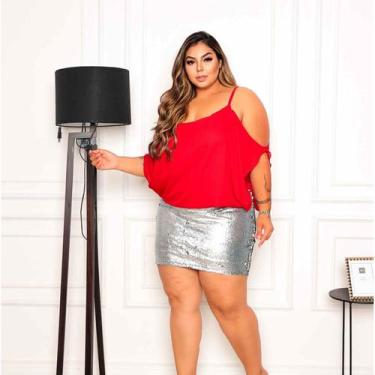 Imagem de Vestido Morcego Paête Plus Size de Festa - Kruella Fashion, G, Vermelh