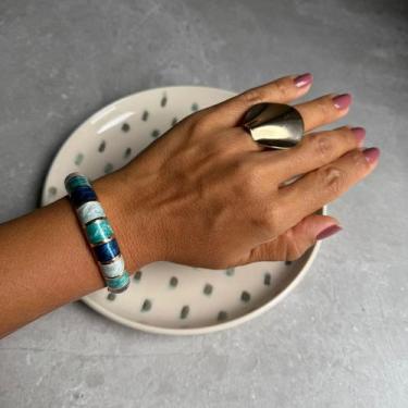 Imagem de Bracelete Estiloso Esmaltado Dourado Cor:TONS AZUL - Nilza Biju, Tons 
