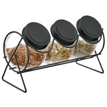 Imagem de Conjunto com 3 Potinhos Para Temperos, Doces, Condimentos   Suporte - 