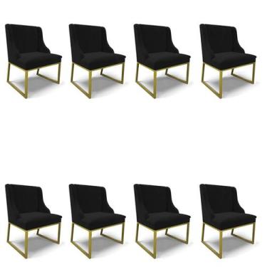 Imagem de Cadeira Sala de Jantar Industrial Dourado kit 8 Liz Veludo Preto D03 -