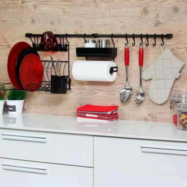 Imagem de Cozinha Suspensa Escorredor Louça Porta Rolo E Mantimentos - MetalTru,