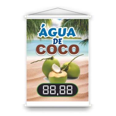 Imagem de Banner em lona para vender e divulgar Água de coco preço editável. Uso