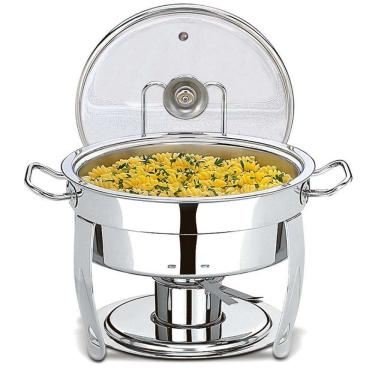 Imagem de Rechaud Savoy 5 Litros Redondo para Servir Alimentos em Aço Inox com Tampa de Vidro Temperado Inox Brinox