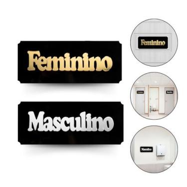 Imagem de Kit 2 Placa Sinalizar Preto Masculino Prata Feminino Dourado - Arte Se