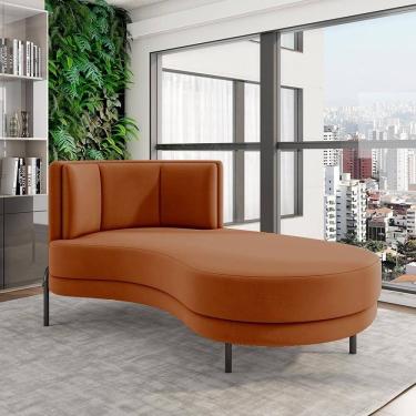 Imagem de Sofá Chaise Lado Direito Downey G15 1 Lugar 165cm Terracota Veludo Gran Belo