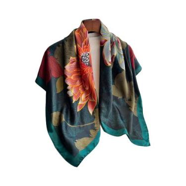 Imagem de Lenço De Seda Feminino De 90cm, Luxuoso, Para Primavera E Verão, Prote
