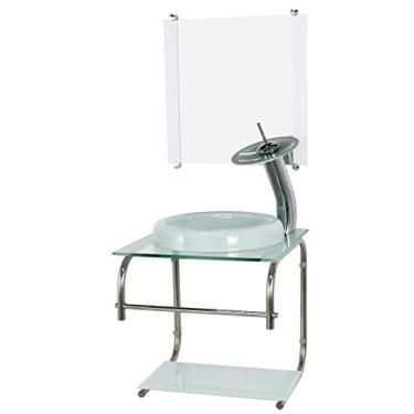 Imagem de GABINETE DE VIDRO 40CM INOX BRANCO COM TORNEIRA METAL PRETA