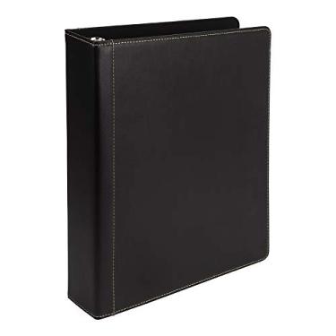 Imagem de Samsill Fichário de 3 anéis de 3 cm, couro, preto com costura contrastante, 21 x 28 cm, 3 anéis, fichário para notebook, organizador de portfólio, agenda, diário