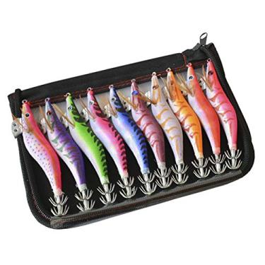 Imagem de TOPIND Kit de iscas de pesca Squid Jig com 10 peças de iscas de pesca artificiais com cauda luminosa para pesca de camarão, anzóis de pesca artificiais, polvo duro, peixe, camarão, iscas de pesca com bolsa (nº 3,5)