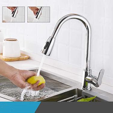 Imagem de Torneiras de cozinha de prata de manípulo único de cozinha com manípulo de furo único giratório 360 graus torneira misturadora de água, cromada, CN