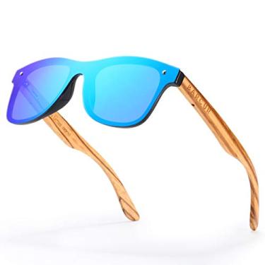 Imagem de BARCUR Óculos de sol vintage masculino e feminino de madeira polarizada com zebra nogueira sem aro Óculos de sol de luxo quadrado, Blue, Orange, Black, Lens Height: 48 mm
