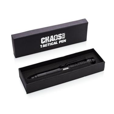 Imagem de Caneta tática pronta para o caos para autodefesa – caneta EDC com luz de caneta, disjuntor de janela, apanhador de DNA, alumínio de aeronave, equipamento policial, preto discreto com caixa de presente